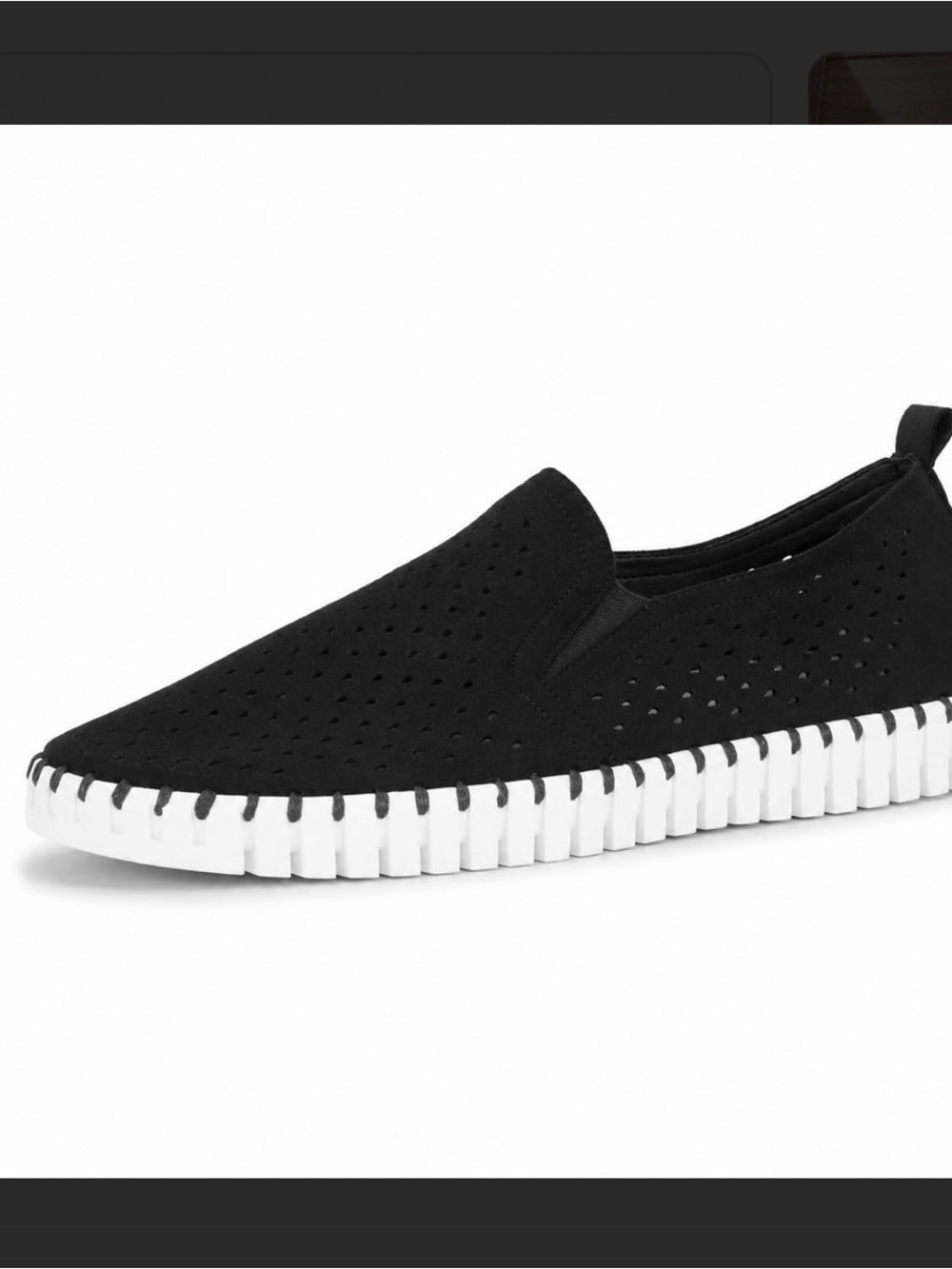 Ilse Jacobsen Black Perforated Slip-On Boat Shoe with White Sole